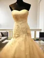 Trumpet/Mermaid Sweetheart Sleeveless Court Train Tulle Curvaceous Wedding Dress With Applique