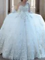 Glamorous Ball-Gown Princess Sweetheart Sleeveless Cathedral Train Tulle Wedding Dress With Applique