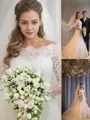 Trumpet/Mermaid Dramatic Off-the-Shoulder Long Sleeves Sweep Train Tulle Wedding Dress With Applique