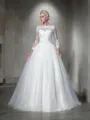 Ball-Gown Princess Bateau Long Sleeves Exquisite Sweep Train Tulle Wedding Dress With Lace