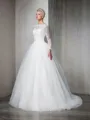 Ball-Gown Princess Bateau Long Sleeves Exquisite Sweep Train Tulle Wedding Dress With Lace