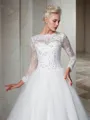 Ball-Gown Princess Bateau Long Sleeves Exquisite Sweep Train Tulle Wedding Dress With Lace