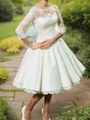 A-line Scoop 3/4 Sleeves Knee-Length Simple Stretch Crepe Wedding Dress