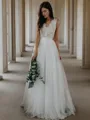 A-line Princess V-Neck Sleeveless Floor-Length Tulle Delicate Wedding Dress