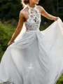 Balanced A-line Halter Sleeveless Floor-Length Chiffon Wedding Dress With Lace