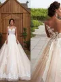 A-line Princess Scoop Sleeveless Court Train Chic Tulle Wedding Dress With Applique