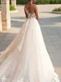 A-line Princess Scoop Sleeveless Court Train Chic Tulle Wedding Dress With Applique