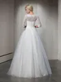 Breathtaking Ball-Gown Jewel 3/4 Sleeves Floor-Length Organza Wedding Dress With Applique