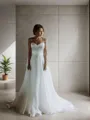 A-line Sweetheart Sleeveless Sweep Train Perfect Organza Wedding Dress