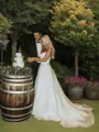 A-line Sweetheart Sleeveless Sweep Train Perfect Organza Wedding Dress