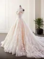 Ball-Gown Sweetheart Sleeveless Court Train Cute Lace Wedding Dress With Applique