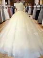 Ball-Gown Princess Gorgeous Scoop Sleeveless Cathedral Train Tulle Wedding Dress With Applique