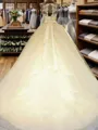 Ball-Gown Princess Gorgeous Scoop Sleeveless Cathedral Train Tulle Wedding Dress With Applique