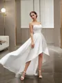A-line Sweetheart Delicate Sleeveless Asymmetrical Satin Wedding Dress With Ruffles