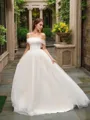 A-line Princess Off-the-Shoulder Sleeveless Exquisite Sweep Train Tulle Wedding Dress With Ruched