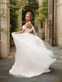 A-line Princess Off-the-Shoulder Sleeveless Exquisite Sweep Train Tulle Wedding Dress With Ruched