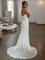 Sheath/Column Neat V-Neck Sleeveless Court Train Lace Wedding Dress