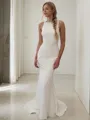 Sheath/Column Bateau Minimalist Sleeveless Sweep Train Open Back Stretch Crepe Wedding Dress