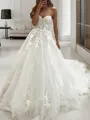 A-line Princess Sweetheart Sleeveless Chapel Train Tulle Elegant Wedding Dress
