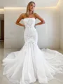 Trumpet/Mermaid Strapless Seductive Sleeveless Cathedral Train Tulle Wedding Dress