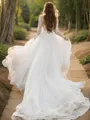 A-line Princess Scoop Long Sleeves Modest Cathedral Train Tulle Wedding Dress
