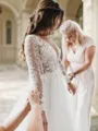 A-line Princess Scoop Long Sleeves Modest Cathedral Train Tulle Wedding Dress