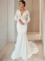 Sheath/Column V-Neck Long Sleeves Graceful Court Train Stretch Crepe Wedding Dress