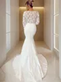 Sheath/Column V-Neck Long Sleeves Graceful Court Train Stretch Crepe Wedding Dress