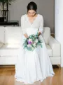 A-line V-Neck Long Sleeves Floor-Length Simple Chiffon Wedding Dress