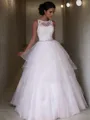 Flowing A-line Jewel Sleeveless Floor-Length Organza Wedding Dress