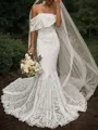Trumpet/Mermaid Off-the-Shoulder Short Sleeves Elegant Sweep Train Lace Wedding Dress
