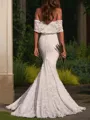Trumpet/Mermaid Off-the-Shoulder Short Sleeves Elegant Sweep Train Lace Wedding Dress