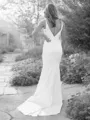 Sheath/Column V-Neck Sleeveless Sweep Train Flattering Silk like Satin Wedding Dress