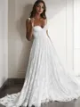 A-line Straps Balanced Sleeveless Sweep Train Lace Wedding Dress