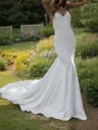 Sheath/Column V-Neck Sleeveless Sweep Train Stretch Crepe Polished Wedding Dress