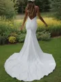 Sheath/Column V-Neck Sleeveless Sweep Train Stretch Crepe Polished Wedding Dress
