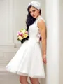 A-line Princess High Neck Sleeveless Knee-Length Stunning Tulle Wedding Dress