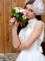 A-line Princess High Neck Sleeveless Knee-Length Stunning Tulle Wedding Dress
