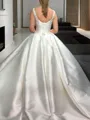 Ball-Gown Pretty Sweetheart Sleeveless Sweep Train Satin Wedding Dress