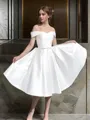 Dazzling A-line Off-the-Shoulder Sleeveless Knee-Length Satin Wedding Dress