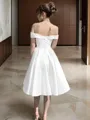 Dazzling A-line Off-the-Shoulder Sleeveless Knee-Length Satin Wedding Dress