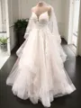 A-line Princess V-Neck Classy Sleeveless Floor-Length Tulle Wedding Dress