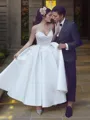 A-line Classic V-Neck Sleeveless Ankle-Length Satin Wedding Dress