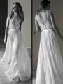 A-line Princess Scoop Timeless Sleeveless Sweep Train Chiffon Wedding Dress With Beading