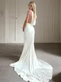 Sheath/Column Scoop Sleeveless Court Train Silk like Satin Snug Wedding Dress