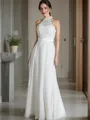 A-line Scoop Sleeveless Floor-Length Sophisticated Chiffon Wedding Dress
