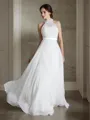 A-line Scoop Sleeveless Floor-Length Sophisticated Chiffon Wedding Dress