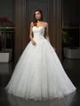 Ball-Gown Princess Sweetheart Sleeveless Glam Sweep Train Tulle Wedding Dress With Beading