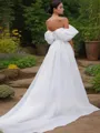 A-line Off-the-Shoulder Sleeveless Sweep Train Delicate Satin Wedding Dress