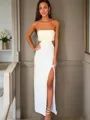 Sheath/Column Strapless Sleeveless Floor-Length Body-contouring Stretch Crepe Wedding Dress